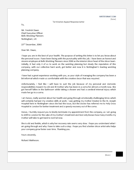 Termination Appeal Response Letter