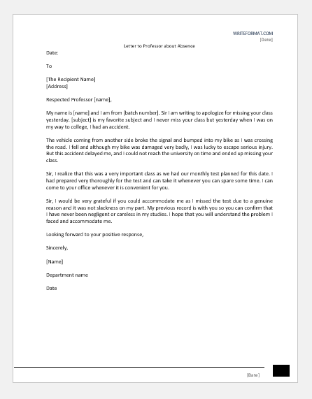 Letter to Professor about Absence