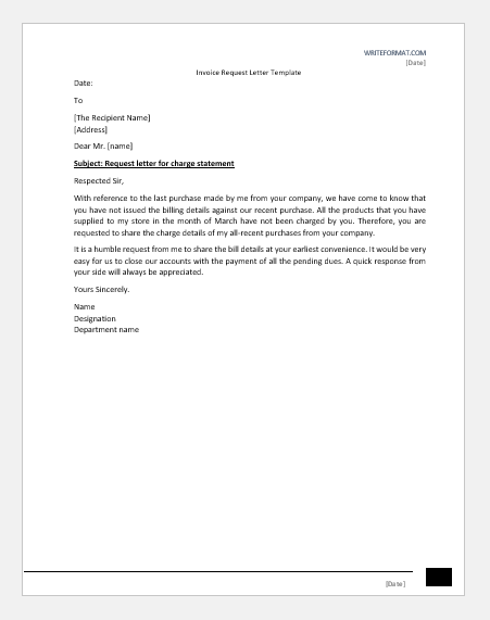 Invoice Request Letter Template