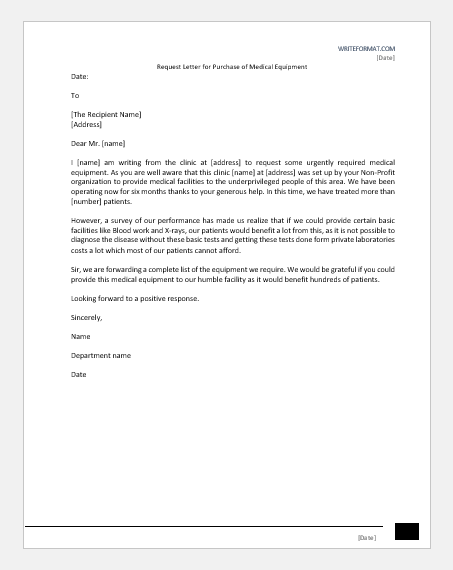 Request Letter for Purchase of Medical Equipment