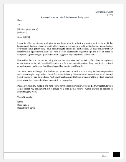 Apology Letter for Late Submission of Assignment